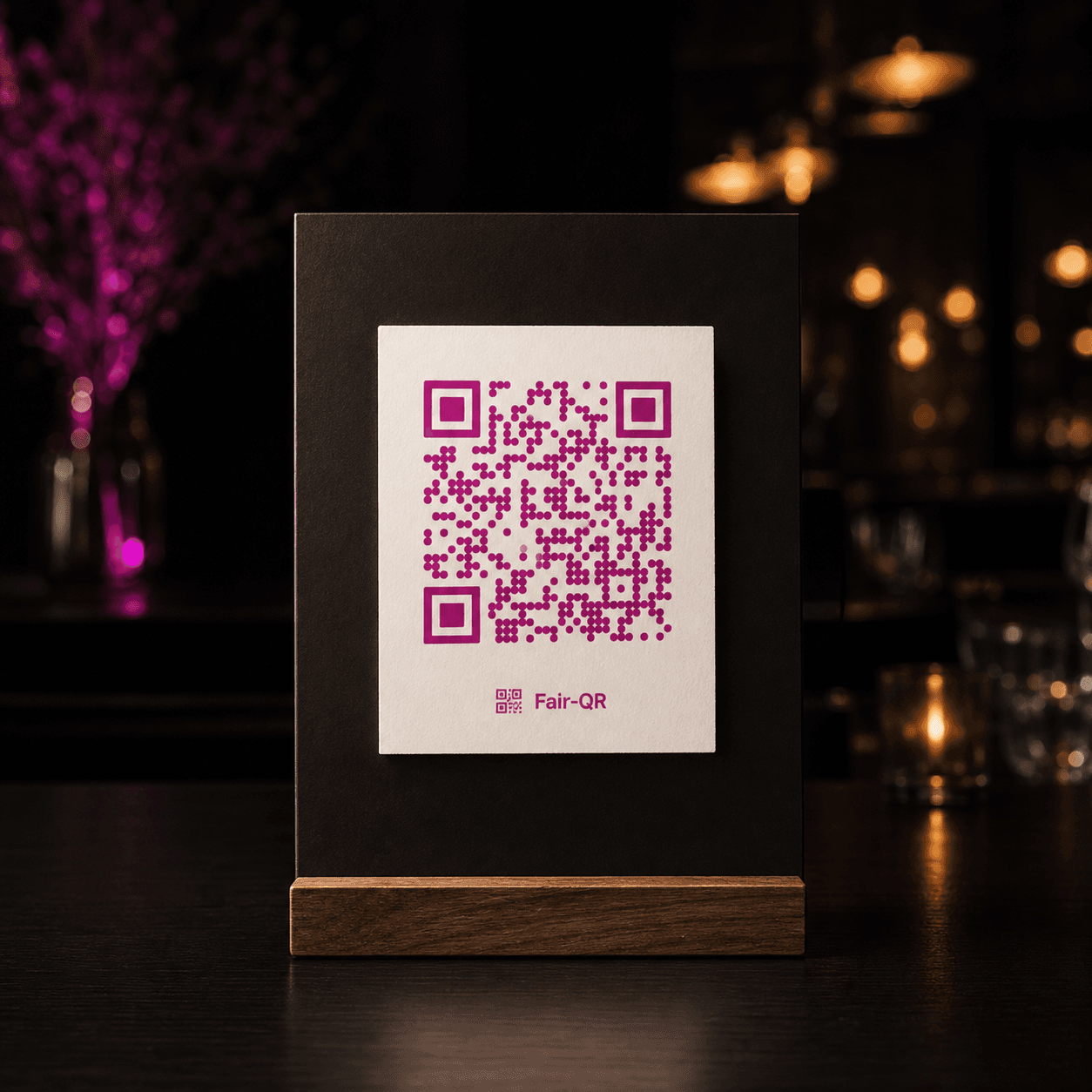 Printed Smart QR code on a premium tabletop display